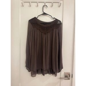 Vintage Silk Euro Brown Boho Carla Conti Blouse Italian Cottagecore Peasant